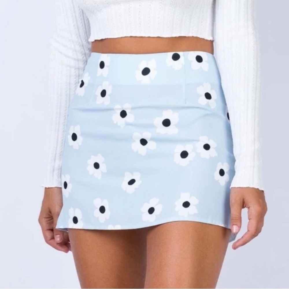 Princess Polly blue flower mini skirt